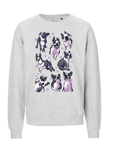 Boston Terrier Love White - boston terrier, dog, funny boston, cute boston, kawaii boston, pet, pattern, dogs, seamless, watrcolor, love, lover, collection, animal, xmorfina - Fairtrade Sweatshirt