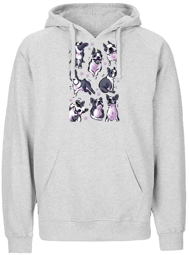 Boston Terrier Love White - boston terrier, dog, funny boston, cute boston, kawaii boston, pet, pattern, dogs, seamless, watrcolor, love, lover, collection, animal, xmorfina - Fairtrade Hoodie