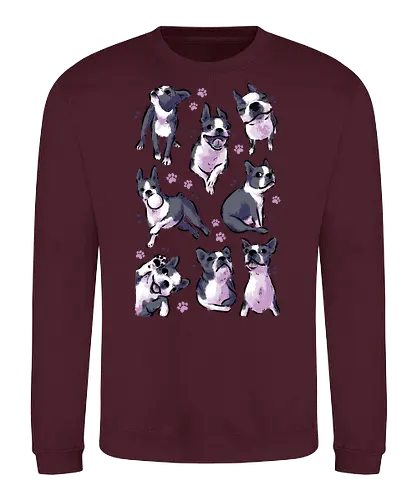 Boston Terrier Love White - boston terrier, dog, funny boston, cute boston, kawaii boston, pet, pattern, dogs, seamless, watrcolor, love, lover, collection, animal, xmorfina - Sweatshirt