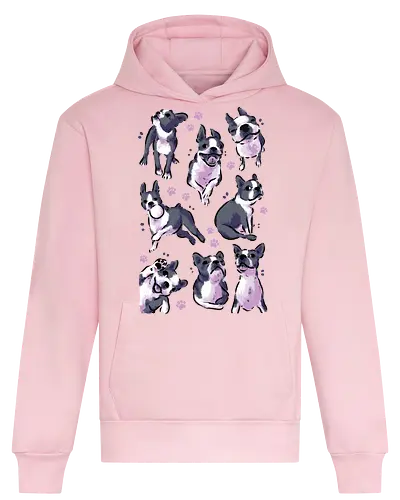 Boston Terrier Love White - boston terrier, dog, funny boston, cute boston, kawaii boston, pet, pattern, dogs, seamless, watrcolor, love, lover, collection, animal, xmorfina - Heavyweight Hoodie