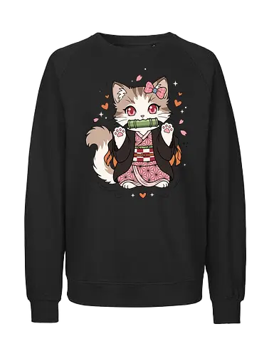 Nezu-Cat Cosplay - Demon Slayer cat shirt, Nezuko cat merch, kawaii anime kitty, chibi anime cat apparel, cute cosplay kitten, pastel otaku streetwear, Japanese kimono cat graphic, anime cat lover clothing, sweet demon girl cat, cherry blossom anime tee - Fairtrade Sweatshirt