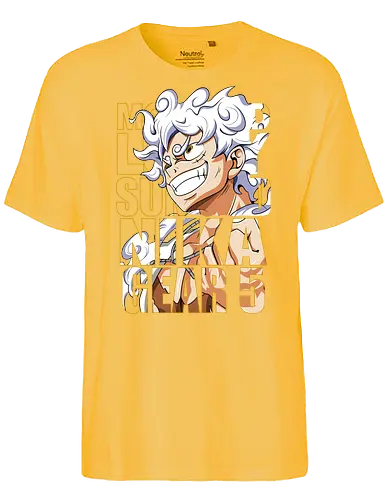 Golden Freedom - Pirate, gear 5, anime pirate, gold aesthetic, anime power, straw hat captain, manga art - Fairtrade T-Shirt