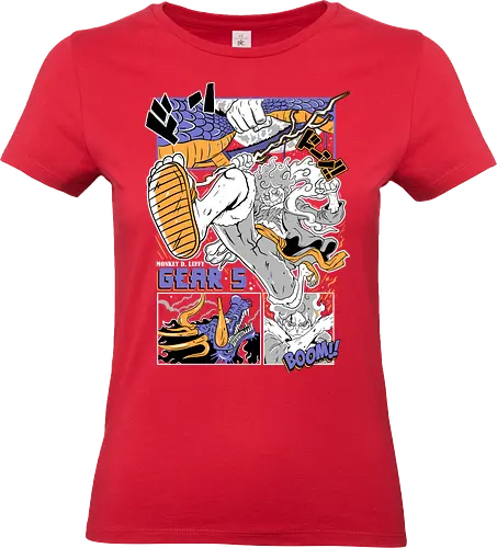 Booming Power - Pirate, gear 5 action, Pirate, anime battle, dynamic pose, anime pirate, manga art, sun god nika - Standard T-Shirt (Frauen)