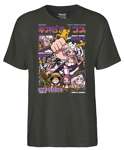Gear 5 Chaos - Pirate, jewelry bonney, luffy gear 5, anime pirate, egghead arc, worst generation, manga art, anime duo - Fairtrade T-Shirt