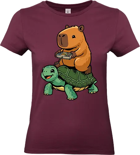 Capybara and Turtle - capybara, animals, cappy, capy, controller, funny, game, gamer, gaming, retro, riding, rodent, tortoise, turtle, video game - Standard T-Shirt (Frauen)