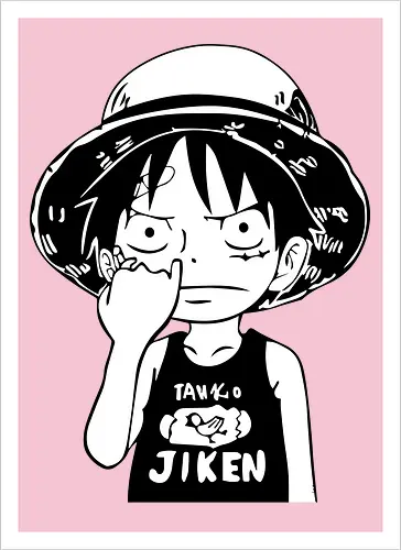 Junger Pirat Strohhut Schwarz Weiß Manga