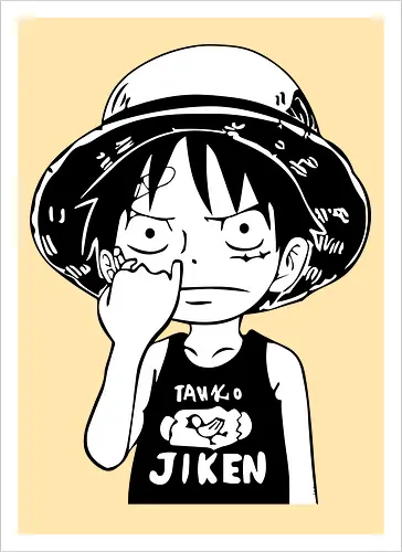 Junger Pirat Strohhut Schwarz Weiß Manga