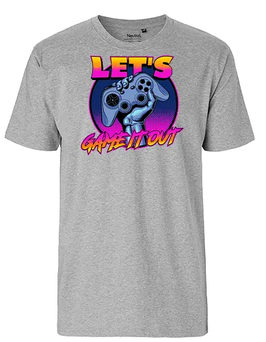 Lets Game iT Out - gaming apparel, geek, retro, vintage, 90s arcade, arcade games, retrogaming, video console, videogames, video games, 1980s, 80s arcade, arcade, gamer, gaming - Fairtrade T-Shirt
