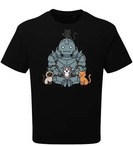The Gentle Giant: Alphonse's Kawaii Kittens - Fullmetal Alchemist shirt, Alphonse Elric merch, kawaii anime clothing, cute anime cat tee, FMA Brotherhood apparel, chibi anime streetwear, cat lover graphic shirt, wholesome otaku merch, anime stray cats design, minimalist anime apparel - Oversize T-Shirt