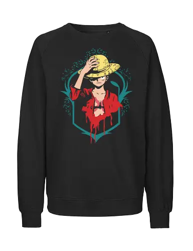 Dunkler Pirat Strohhut Blut Gothic Anime - dark anime shirt, pirate dark art tee, blood aesthetic apparel, dark manga clothing, gothic anime shirt, dark pirate tee, horror anime apparel, dripping blood shirt, dark art anime tee, gothic manga shirt, pirate aesthetic apparel, dark fantasy shirt, anime horror tee, dark geek clothing, blood drip anime shirt - Fairtrade Sweatshirt