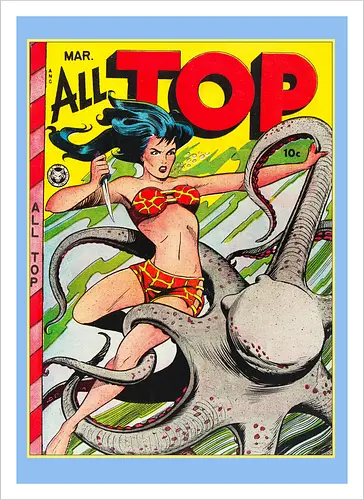 Vintage Pin-Up Kriegerin Oktopus Retro 1940er Comic