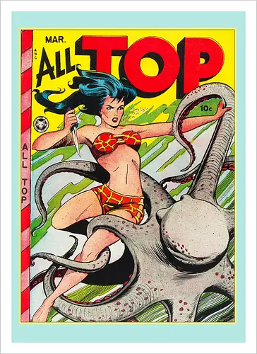 Vintage Pin-Up Kriegerin Oktopus Retro 1940er Comic