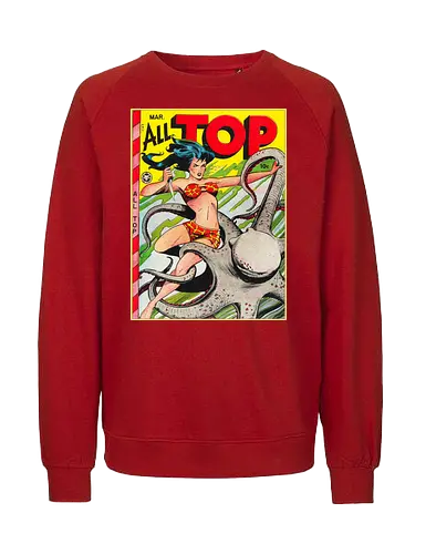 Vintage Pin-Up Kriegerin Oktopus Retro 1940er Comic - vintage comic shirt, retro pin-up tee, All Top Comics, golden age art apparel, pulp fiction shirt, 1940s retro tee, vintage warrior shirt, comic cover art tee, retro pop art apparel, pin-up style shirt, pulp art clothing, vintage illustration tee, retro comic art shirt, old school comic apparel, vintage geek shirt, Golden Age Comics, retro warrior art tee - Fairtrade Sweatshirt