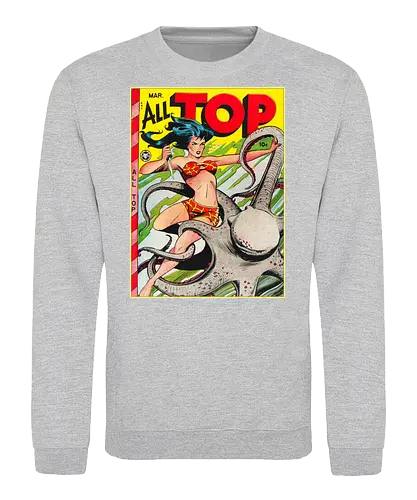 Vintage Pin-Up Kriegerin Oktopus Retro 1940er Comic - vintage comic shirt, retro pin-up tee, All Top Comics, golden age art apparel, pulp fiction shirt, 1940s retro tee, vintage warrior shirt, comic cover art tee, retro pop art apparel, pin-up style shirt, pulp art clothing, vintage illustration tee, retro comic art shirt, old school comic apparel, vintage geek shirt, Golden Age Comics, retro warrior art tee - Sweatshirt