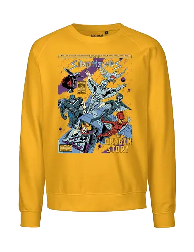 Steel Wings - silverhawks, space warrior, retro animation, 80s cartoon, cybernetic hero, galaxy patrol, vintage heroes, sci fi action - Fairtrade Sweatshirt