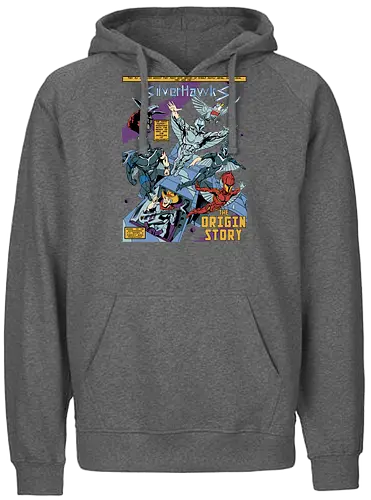 Steel Wings - silverhawks, space warrior, retro animation, 80s cartoon, cybernetic hero, galaxy patrol, vintage heroes, sci fi action - Fairtrade Hoodie