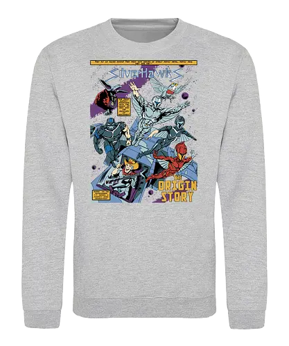 Steel Wings - silverhawks, space warrior, retro animation, 80s cartoon, cybernetic hero, galaxy patrol, vintage heroes, sci fi action - Sweatshirt