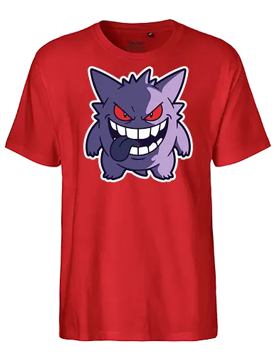 Sinister Shadow - Gengar shirt, ghost type monster merch, creepy anime graphic, edgy gamer streetwear, spooky pocket monster, purple phantom tee, retro gaming apparel, sinister grin design, Halloween gamer clothing, nostalgic anime streetwear - Fairtrade T-Shirt