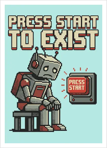Roboter Press Start Pixel Art Gaming Design