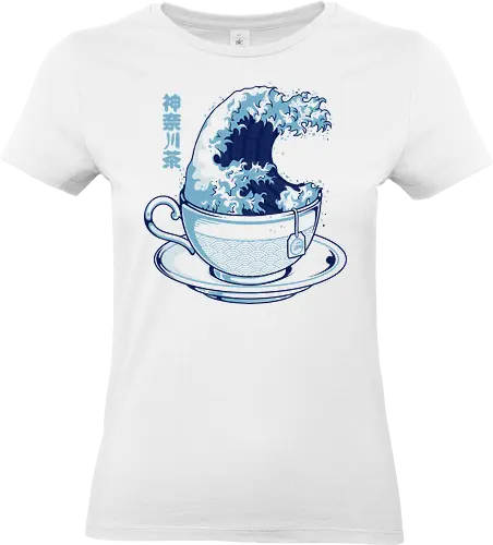Tea Wave - japan, wave, tea, japanese, ocean, zen, aesthetic, traditional, minimalist, asian, vintage, culture, art, nature, relax, blue, elegant, oriental, classic, peaceful - Standard T-Shirt (Frauen)