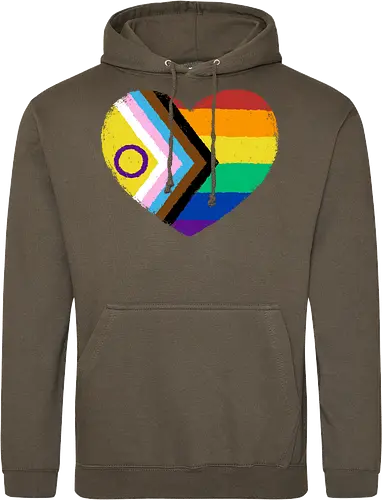 Progress Pride Flag Heart - progress pride flag, gay pride flag, pride, flag, heart, LGBTQ, lgbt, gay, queer, fluid, gender, love, rainbow, symbol, xmorfina - Standard Hoodie