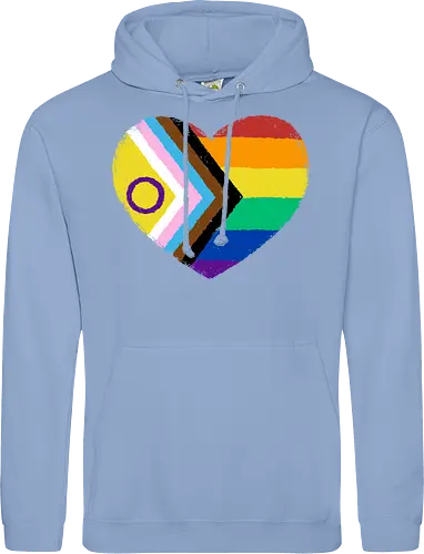 Progress Pride Flag Heart - progress pride flag, gay pride flag, pride, flag, heart, LGBTQ, lgbt, gay, queer, fluid, gender, love, rainbow, symbol, xmorfina - Standard Hoodie