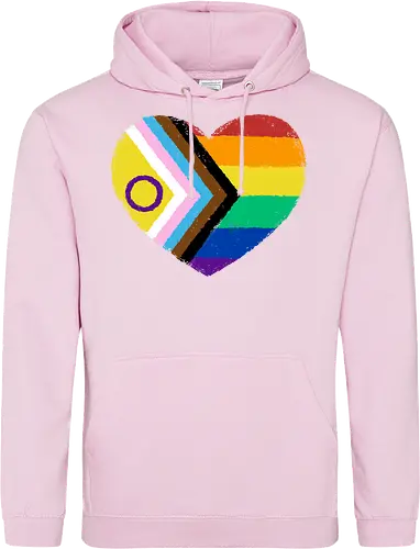 Progress Pride Flag Heart - progress pride flag, gay pride flag, pride, flag, heart, LGBTQ, lgbt, gay, queer, fluid, gender, love, rainbow, symbol, xmorfina - Standard Hoodie