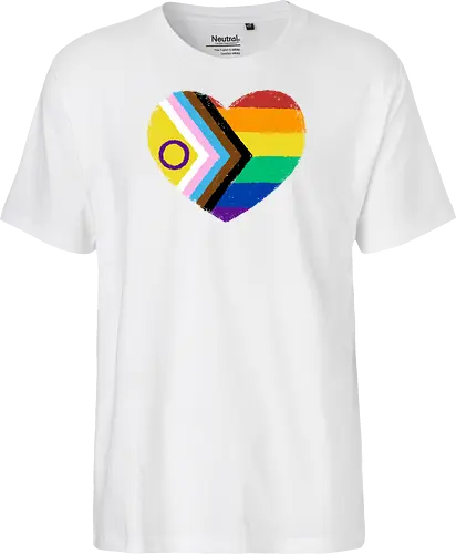 Progress Pride Flag Heart - progress pride flag, gay pride flag, pride, flag, heart, LGBTQ, lgbt, gay, queer, fluid, gender, love, rainbow, symbol, xmorfina - Fairtrade T-Shirt