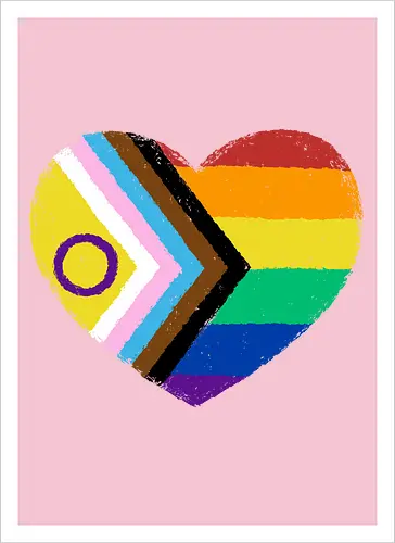 Progress Pride Flag Heart - progress pride flag, gay pride flag, pride, flag, heart, LGBTQ, lgbt, gay, queer, fluid, gender, love, rainbow, symbol, xmorfina - Kunstdruck
