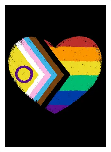 Progress Pride Flag Heart - progress pride flag, gay pride flag, pride, flag, heart, LGBTQ, lgbt, gay, queer, fluid, gender, love, rainbow, symbol, xmorfina - Kunstdruck