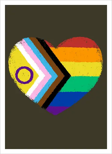 Progress Pride Flag Heart - progress pride flag, gay pride flag, pride, flag, heart, LGBTQ, lgbt, gay, queer, fluid, gender, love, rainbow, symbol, xmorfina - Kunstdruck