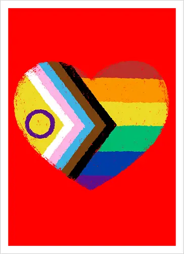 Progress Pride Flag Heart - progress pride flag, gay pride flag, pride, flag, heart, LGBTQ, lgbt, gay, queer, fluid, gender, love, rainbow, symbol, xmorfina - Kunstdruck