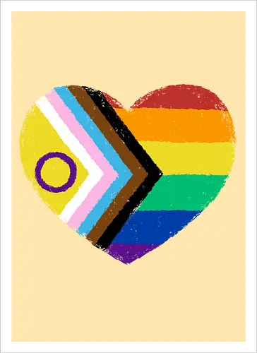 Progress Pride Flag Heart - progress pride flag, gay pride flag, pride, flag, heart, LGBTQ, lgbt, gay, queer, fluid, gender, love, rainbow, symbol, xmorfina - Kunstdruck