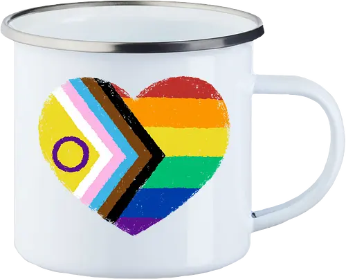 Progress Pride Flag Heart - progress pride flag, gay pride flag, pride, flag, heart, LGBTQ, lgbt, gay, queer, fluid, gender, love, rainbow, symbol, xmorfina - Emailletasse