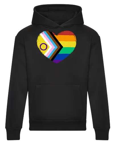 Progress Pride Flag Heart - progress pride flag, gay pride flag, pride, flag, heart, LGBTQ, lgbt, gay, queer, fluid, gender, love, rainbow, symbol, xmorfina - Heavyweight Hoodie