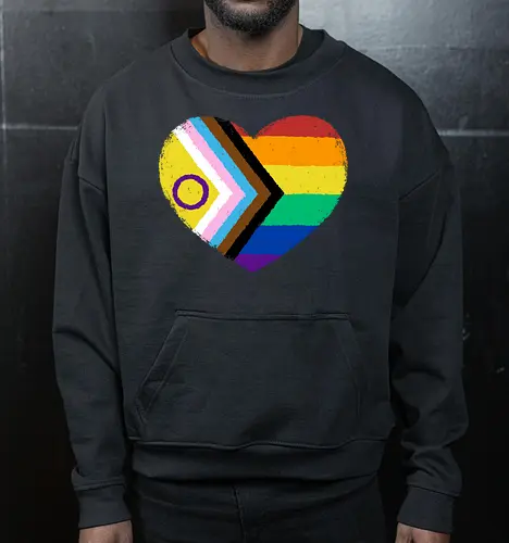 Progress Pride Flag Heart - progress pride flag, gay pride flag, pride, flag, heart, LGBTQ, lgbt, gay, queer, fluid, gender, love, rainbow, symbol, xmorfina - Cropped Sweatshirt