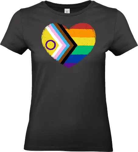 Progress Pride Flag Heart - progress pride flag, gay pride flag, pride, flag, heart, LGBTQ, lgbt, gay, queer, fluid, gender, love, rainbow, symbol, xmorfina - Standard T-Shirt (Frauen)