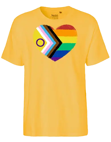 Progress Pride Flag Heart - progress pride flag, gay pride flag, pride, flag, heart, LGBTQ, lgbt, gay, queer, fluid, gender, love, rainbow, symbol, xmorfina - Fairtrade T-Shirt