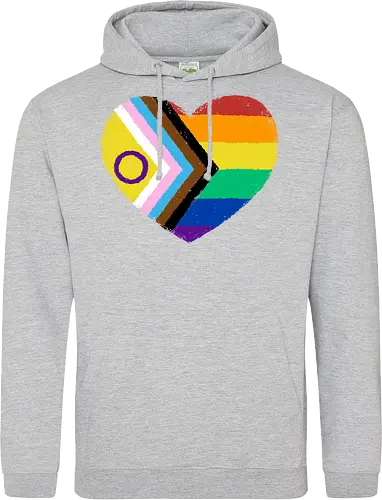 Progress Pride Flag Heart - progress pride flag, gay pride flag, pride, flag, heart, LGBTQ, lgbt, gay, queer, fluid, gender, love, rainbow, symbol, xmorfina - Standard Hoodie