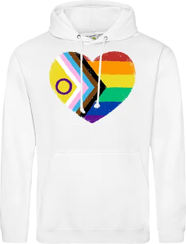 Progress Pride Flag Heart - progress pride flag, gay pride flag, pride, flag, heart, LGBTQ, lgbt, gay, queer, fluid, gender, love, rainbow, symbol, xmorfina - Standard Hoodie