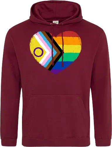 Progress Pride Flag Heart - progress pride flag, gay pride flag, pride, flag, heart, LGBTQ, lgbt, gay, queer, fluid, gender, love, rainbow, symbol, xmorfina - Standard Hoodie