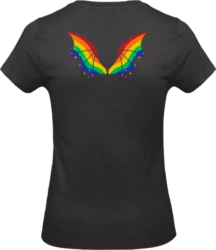 Rainbow Pride Bat Wings - bat wings, rainbow, pride flag, rainbow flag, wings, goth, print on back, dark, creepy, spooky, whimsical, LGBTQ, lgbt, fabulous, xmorfina - Standard T-Shirt (Frauen)