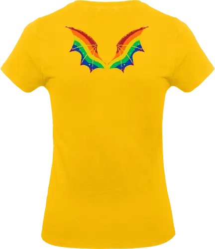 Rainbow Pride Bat Wings - bat wings, rainbow, pride flag, rainbow flag, wings, goth, print on back, dark, creepy, spooky, whimsical, LGBTQ, lgbt, fabulous, xmorfina - Standard T-Shirt (Frauen)