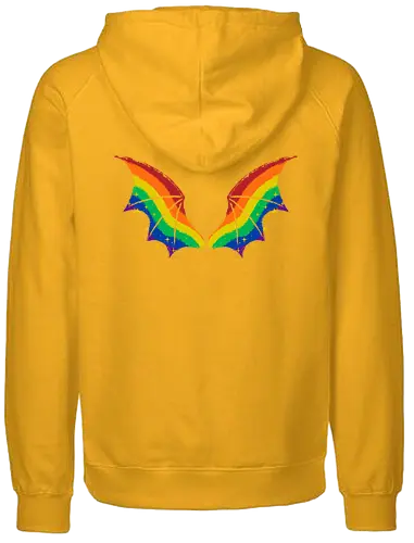 Rainbow Pride Bat Wings - bat wings, rainbow, pride flag, rainbow flag, wings, goth, print on back, dark, creepy, spooky, whimsical, LGBTQ, lgbt, fabulous, xmorfina - Fairtrade Hoodie