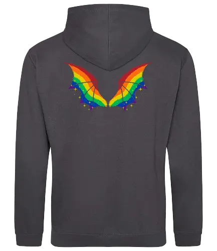 Rainbow Pride Bat Wings - bat wings, rainbow, pride flag, rainbow flag, wings, goth, print on back, dark, creepy, spooky, whimsical, LGBTQ, lgbt, fabulous, xmorfina - Standard Hoodie