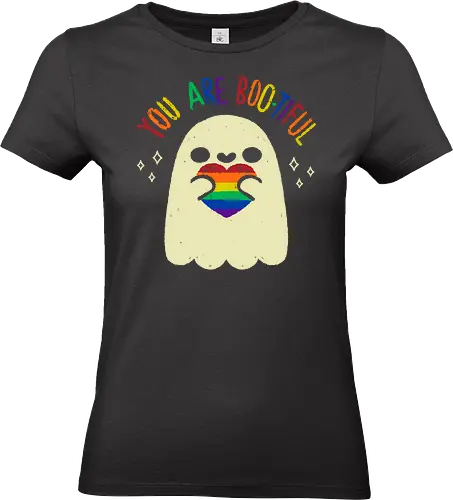 You are Beautiful Rainbow Heart - bootiful, you are beautiful, cute ghost, rainbow heart, rainbow, pride flag, rainbow flag, dark, creepy, spooky, whimsical, LGBTQ, lgbt, love, xmorfina - Standard T-Shirt (Frauen)