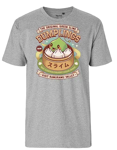 Ramuramu Valley Dumplings Vintage - pink bean, slime, yeti, orange mushroom, kawaii, anime, chibi, ragnarok online, video game, gaming, gamer, zakum helm - Fairtrade T-Shirt