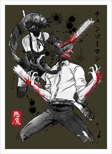 Chainsaw and bomb girl sumi e - anime, manga, japan, japanese art, Chainsaw, reze, cosplay, otaku - Kunstdruck