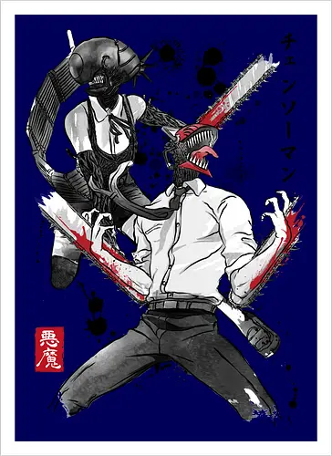 Chainsaw and bomb girl sumi e - anime, manga, japan, japanese art, Chainsaw, reze, cosplay, otaku - Kunstdruck