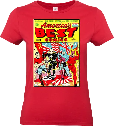 WWII Vintage Superhelden Krieg Comic Retro 1940er - vintage war comic shirt, golden age art tee, WWII heroes apparel, retro superhero shirt, 1940s comic art tee, war propaganda art shirt, vintage heroes clothing, retro comic cover tee, old school superhero apparel, wartime art shirt, pulp fiction heroes tee, vintage americana shirt, retro war art apparel, 1940s superhero tee, classic comic art shirt - Standard T-Shirt (Frauen)